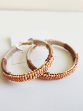 Beaded Hoop Earrings - Peach Pink and Earthy Tones